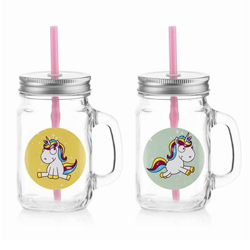 Set de 2 Jarritas Infantiles con Pajitas Unicornio, 11 x 13,5 x 8 cm, 400ml en oferta
