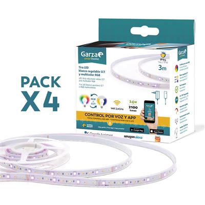 Garza Smarthome - Pack 4 Tiras LED WiFi 24W IP65 3m RGB