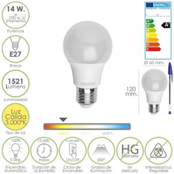 Bombilla Led Standar Rosca E27 (Gorda) 14 Watt. Equivale a 100 Watt. 1521 Lumenes. Luz cálida (3.000º K) A+ en oferta