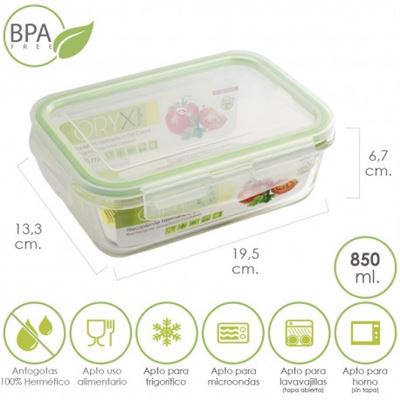 Recipiente Hermetico Cristal Rectangular 850 ml. 19.5 x 13.3 x 6.7 (a
