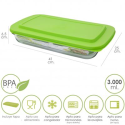 Fuente Cristal Rectangular Con Tapa 3 Litros 41 x 25 x 6.5 (Alt) cm. en oferta