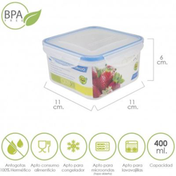 Recipiente Hermetico Plastico Cuadrado 400 ml. 11x11x6 (Alt.) cm. en oferta