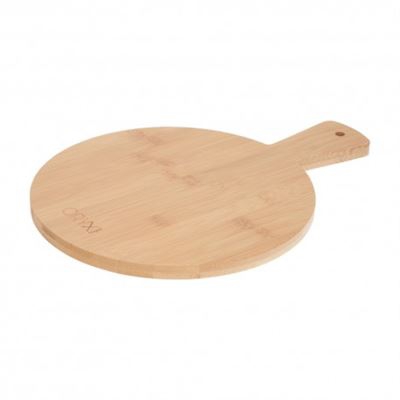 Tabla Cortar Redonda Hecha En Madera De Bambu 100% Con Mango Ø26x36 c