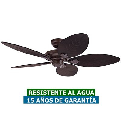 Ventilador de techo para exterior IPX4 Hunter 24323 OUTDOOR ELEMENTS mimbre oscuro natural u hoja de palmera / nuevo bronce