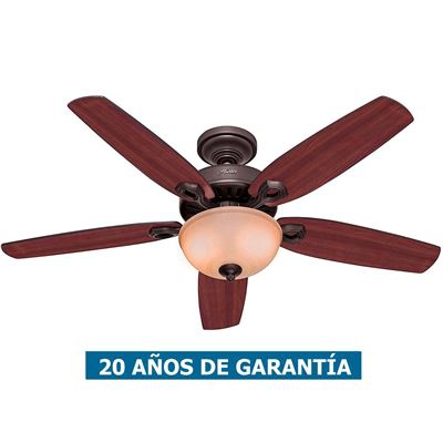 Ventilador de techo con luz Hunter 50572 Builder Deluxe 132 cereza brasileña o nogal amarillo / nuevo bronce