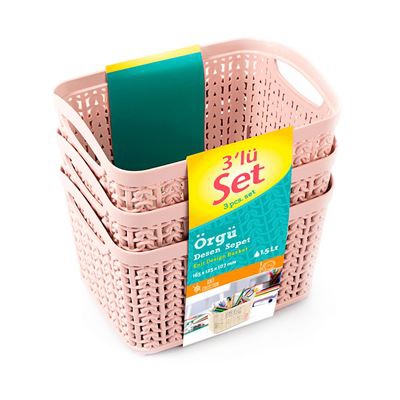 Kit 3 Cestas Rectangulares Rosa 1,5 Litros 7house