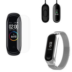 Kit Pulsera Milanese Loop Cierre Magnético + Cargador Usb Charger + Película Protectora Pantalla Gel Full Cover Xiaomi Mi Band 4 Cinza en oferta