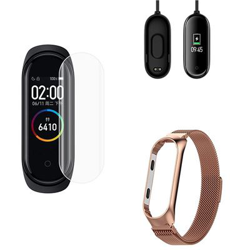 Kit Pulsera Milanese Loop Cierre Magnético + Cargador Usb Charger + Película Protectora Pantalla Gel Full Cover Xiaomi Mi Band 4 oro Rosa precio