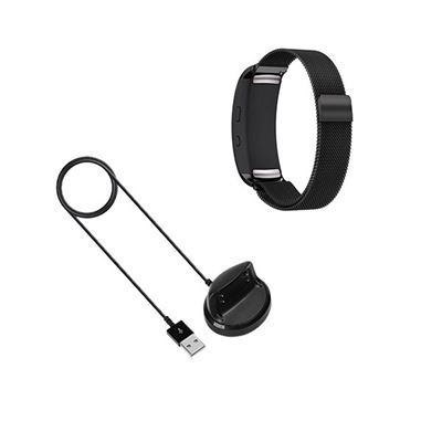 Kit Pulsera Milanese Loop Cierre Magnético + Cargador Usb Charger Samsung Gear Fit 2 Pro Negro