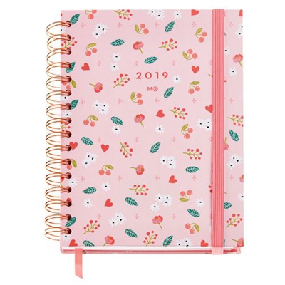 Agenda anual Diy Miquelrius 2019 Plus Semana Vista Sakura Rosa