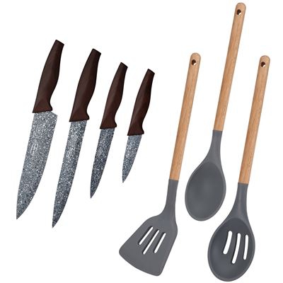 Set 4 utensilios y 3 cuchillos cocina San Ignacio