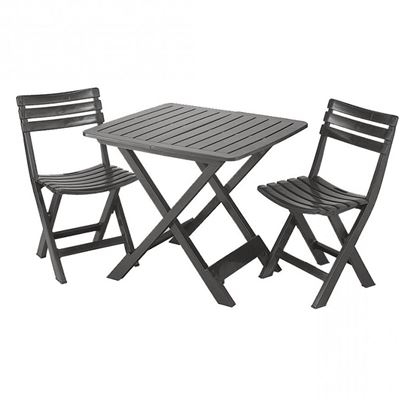 Conjunto de Jardín Plegable de 2 Sillas y Mesa Camping Antracita Progarden