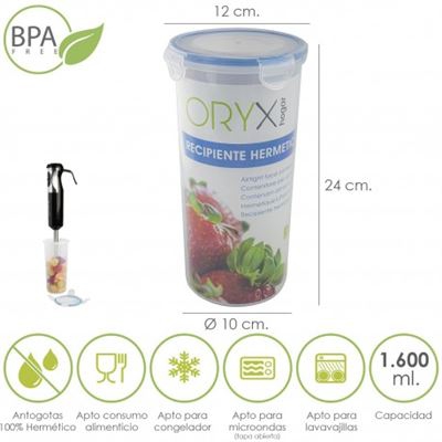Recipiente Hermetico Plastico Redondo 1.600 ml. Ø 12 x 24 (Alt.) cm.