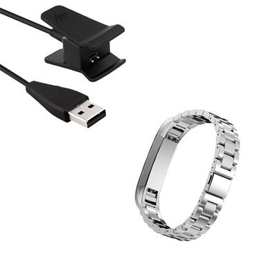 Kit Pulsera Acero Stainless Lux + Herramienta + Cargador Usb Charger Fitbit Alta Cinza