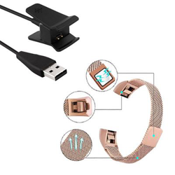 Kit Pulsera Milanese Loop Cierre Magnético + Cargador Usb Charger Fitbit Alta Rosa en oferta