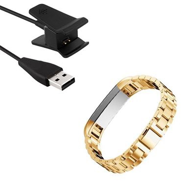 Kit Pulsera Acero Stainless Lux + Herramienta + Cargador Usb Charger Fitbit Alta oro