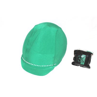 Funda para Casco de Equitación KLES´S Diseño Tira Brillantes. Equestrian Hat Cover. Color Verde.