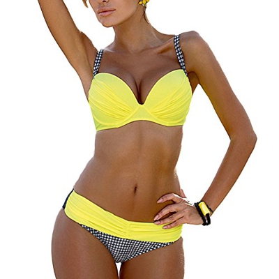DELEY Mujeres Verano Playa Color Caramelo Triángulo Bikini Brasileño Beachwear Trajes De Baño Amarillo B Tamaño M