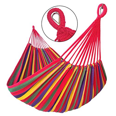 GOCAN Hamaca Doble brasileña 2 Personas Hamaca Extra Grande de Lona de algodón para Patio Porche Jardín Patio Área de Estar Exterior e Interior (Raya 