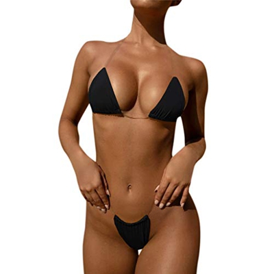 Bikinis Mujer 2019 Brasileños SHOBDW Color Sólido Conjunto de Bikini Push Up Traje de Baño Mujer Dos Piezass Tanga Mujer Vendaje Acolchado Bra Bandeau