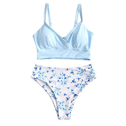 ZAFUL Conjunto de bikini para mujer push up de cintura alta, diseño floral azul claro XL características