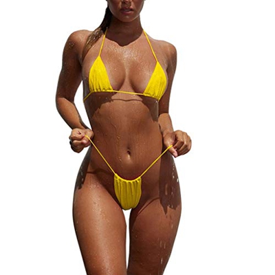 Overdose Bikinis Mujer 2019 Tanga, Mujeres Bandeau Bandage Bikini Set Push-Up Brasileño Ropa de Playa Traje de baño Color sólido (Medium, o-Amarillo)