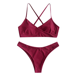 Bañador Bikin Conjunto de Dos Piezas con Estampado de Hojas para Mujer, Ropa de Playa de Talla Grande (Wine, M) precio