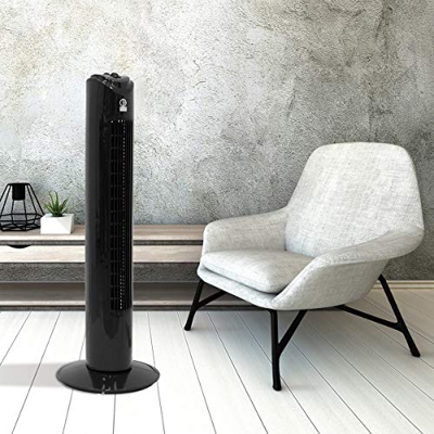 ECD Germany Ventilador de Torre Oscilante Negro 45 w Función Giratorio y Silencioso 81cm de Altura 3 Velocidades Modos Temporizador 60 Minutos Tempera
