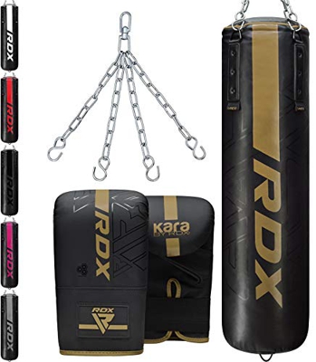 RDX 3PC Saco de Boxeo 4ft 5ft y Guantes para Entrenamiento, Relleno Kara Bolsa de Boxeo con Cadena para Muay Thai, MMA, Sparring, Kick Boxing, Artes M
