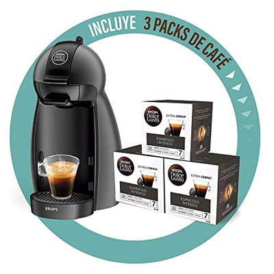 Krups KP100B Cafetera Dolce Gusto cápsulas, monodosis, 15 bares presión, cafés, cappuccino, multibebida, 0.6 litros, antracita + 3 Packs Café Intenso