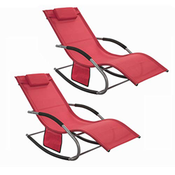 SoBuy OGS28-Rx2 Set de 2 Tumbonas, Mecedora con Almohada y Bolsillo Lateral, Estructura de Hierro, Malla Transpirable Teslin, cómodo, soporta hasta 15 características