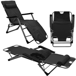 AMANKA Tumbona con Almohadilla y Cojín - 178cm Silla Reclinable de Jardín Camping Lounger Negro en oferta