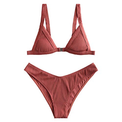 ZAFUL Bikini para mujer con cierre frontal triangular, traje de baño sepia M