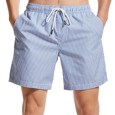 TIDE TREND Traje de baño elástico de 4 vías para Bañadores de Hombre Pantalones Cortos de Secado rápido Rayures Bleues Rayures Bleues L