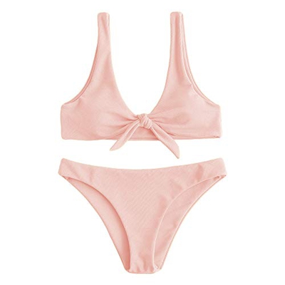ZAFUL Conjunto de bikini para mujer con acolchado y nudo Rosa. S