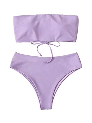 DIDK Mujeres Conjunto De Plunge Bikini Sexy Bandeau con Triangulo Tanga Cuello Halter Bikini Traje De Baño Sin Tirantes Bañador De Playa 2 Piece Strap