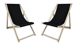 MultiBrands - 2 tumbonas de madera, color negro, sin brazos, plegables y con funda de tela intercambiable en oferta