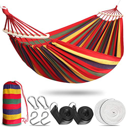 Anyoo Hamaca de Algodón para Jardín con Barra de Madera Curvada de 40 cm Hamaca Cómoda Portátil con Bolsa de Viaje Compacta, Patio Interior / Exterior precio
