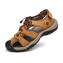 Hombre Sandalias de Verano Playa para Punta Cerrado Gancho y Bucle Al Aire Libre Excursionismo Cuero Zapatos Velcro 38-48 en oferta