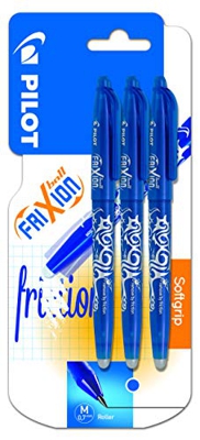 Pilot FriXion Ball - Pack de 3 bolígrafos roller borrables (3 unidades, 0,7 mm, tinta de gel azul), color azul