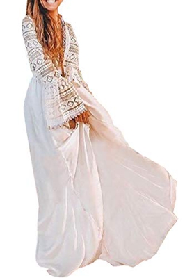 AiJump Kaftan de algodón floral del kimono Bikini Cover Up de Bohemia del vestido del verano Poncho para la playa para Mujer Talla nica Blanco, Blanco