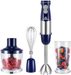 ACOQOOS Batidora de Mano, 1000W Batidora Multifunción 4 en 1, Batidora Eléctrica Acero Inoxidable, 4 Cuchillas, Batidora de Inmersión de 6 Velocid características