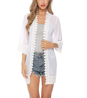 Aibrou Drapeado Abierto Cordón Suelto Cárdigan, Manga 3/4 Bata de Playa Kaftan Blusa Boho Bikini Cover-Ups Sarongs para Verano Primavera