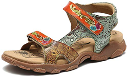 Camfosy Sandalias Planas de Senderismo de Cuero para Mujer,Sandalias Deportivas Verano al Aire Libre Vacaciones Ocio Zapatos Hechos a Mano Cierre Velc precio