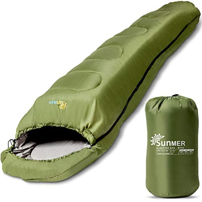SUNMER - Saco de Dormir para 4 Estaciones, Extra cálido, 400 g/m², Mummy 400Gsm- Green