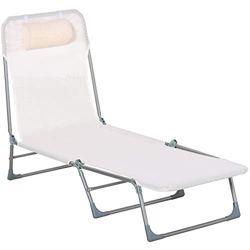 Outsunny Tumbona Plegable y Reclinable de Jardín con Reposacabezas y Respaldo Ajustable en 5 Niveles Tela de Textilene Transpirable 182x56x24,5 cm Cre precio