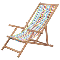 GOTOTOP Silla de Playa de Madera Plegable Reclinable Ajuste de ángulo de 3 Posiciones Tumbona Relax de Rayas de Colores con Almohada de Jardín en oferta