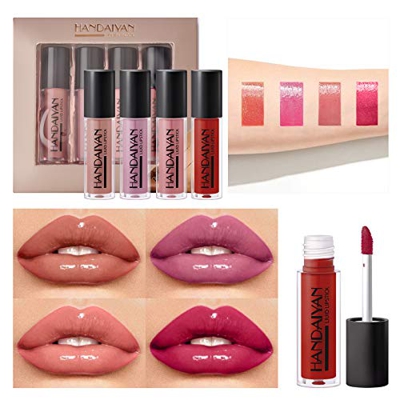 OLesley Brillo de labios hidratante 4 piezas / juego Esmalte de labios 3D impermeable Perdurable Maquillaje profesional para bálsamo labial, Taza anti