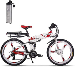 ENLEE Rich bit TOP-860 36V 250W 12.8Ah Bicicleta de Ciudad de suspensión Completa Bicicleta de montaña Plegable eléctrica Plegable (White-Red) características