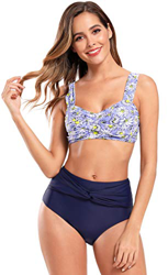 SHEKINI Mujer Traje de Baño Dividido Chaleco Bikinis Conjuntos Bañador con Tirantes Anchos Bañador de Cintura Alta (M, Azul Oscuro) precio